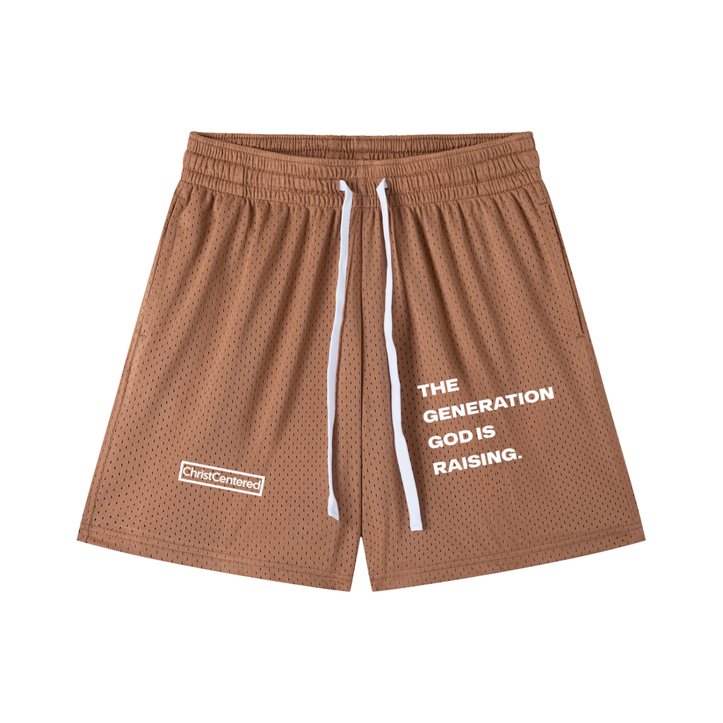‘The Generation God Is Raising’ Mesh Drawstring Shorts