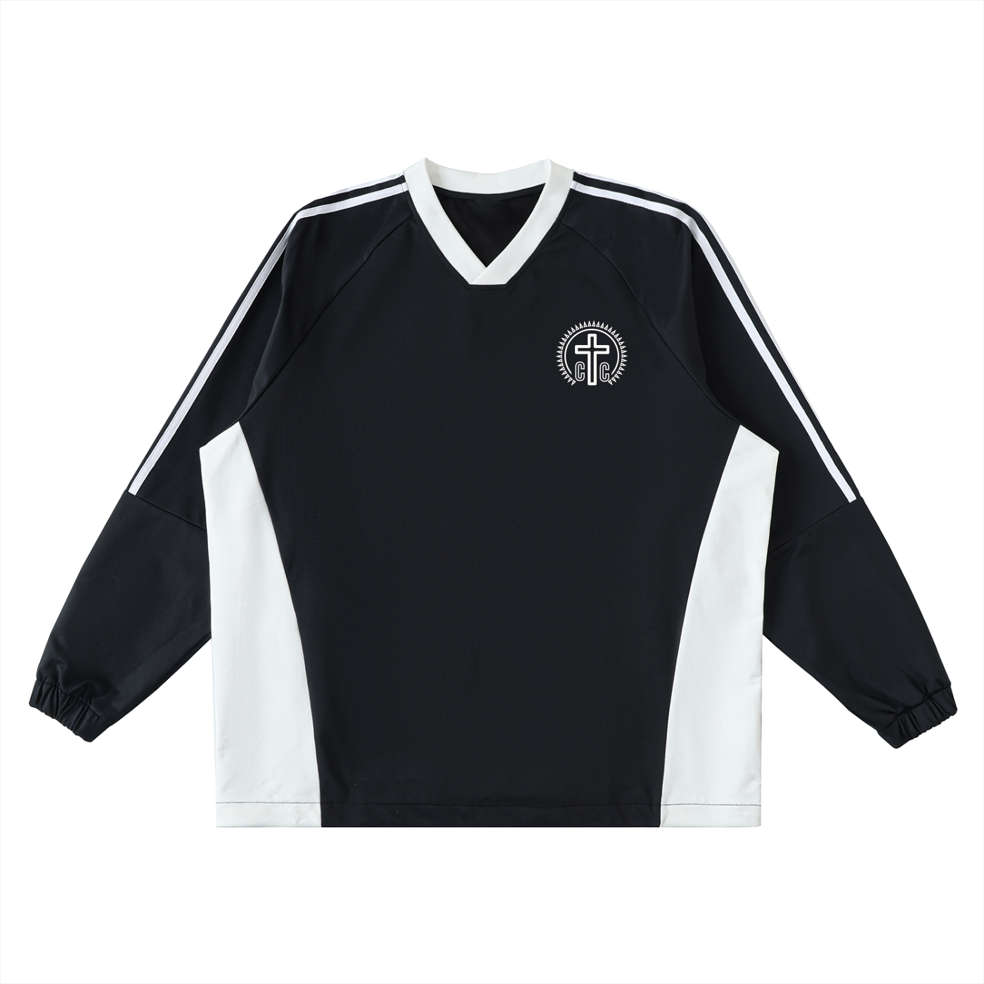 Color-Block V-Neck Long-Sleeve T-Shirt