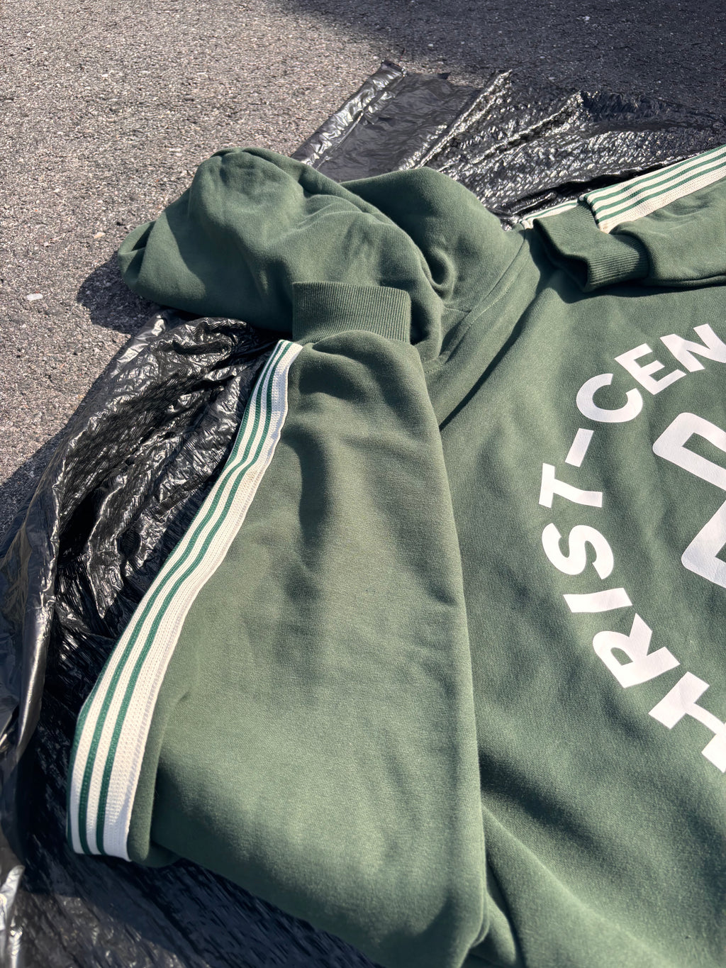 ‘Christ Centered’ Stripe Drop-Shoulder Hoodie