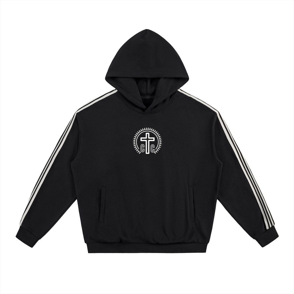 ‘Christ Centered’ Stripe Drop-Shoulder Hoodie