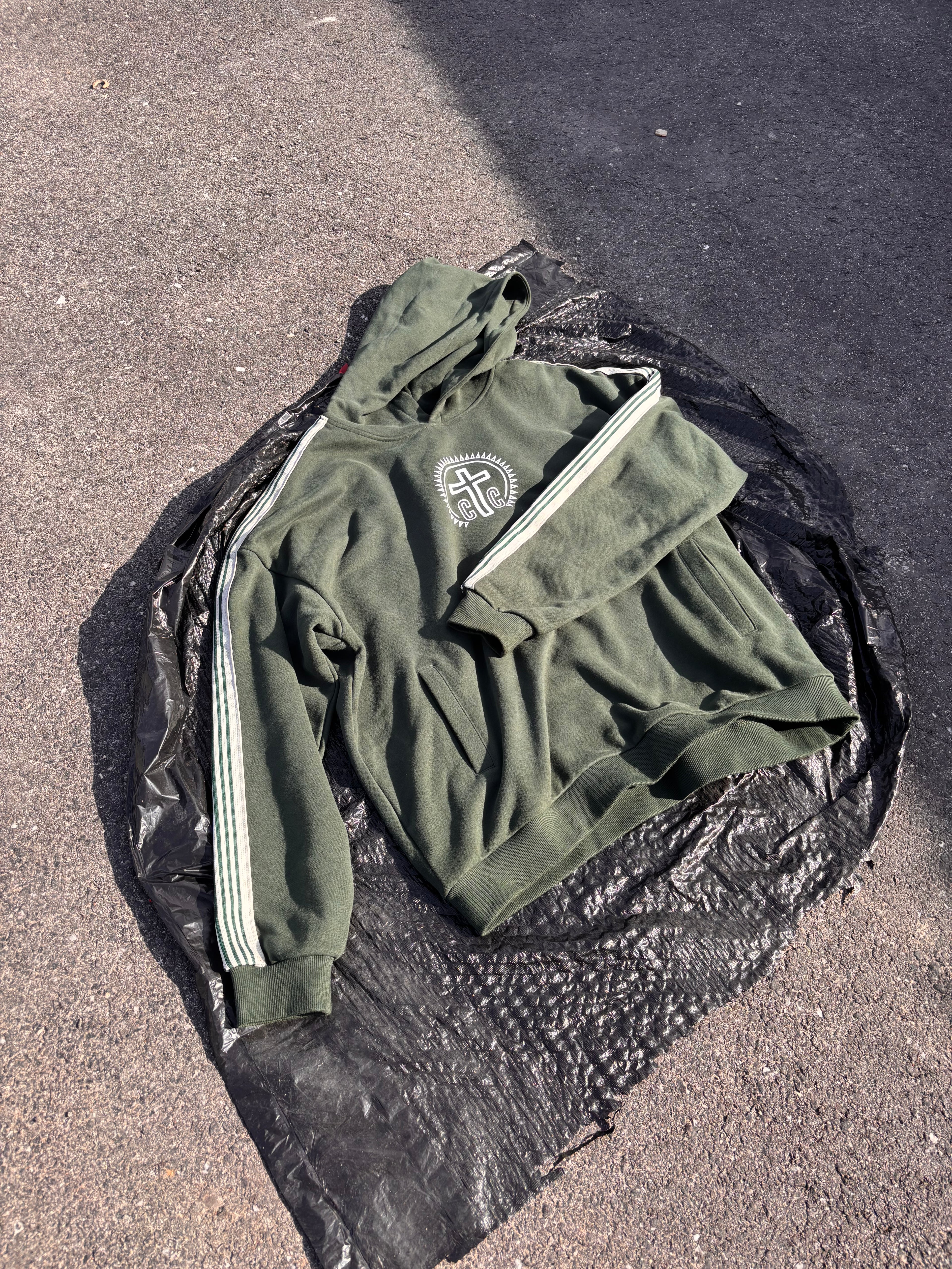 ‘Christ Centered’ Stripe Drop-Shoulder Hoodie