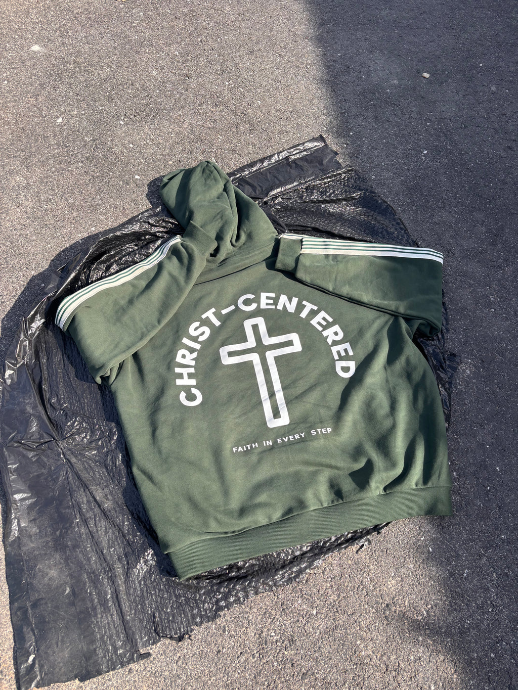 ‘Christ Centered’ Stripe Drop-Shoulder Hoodie