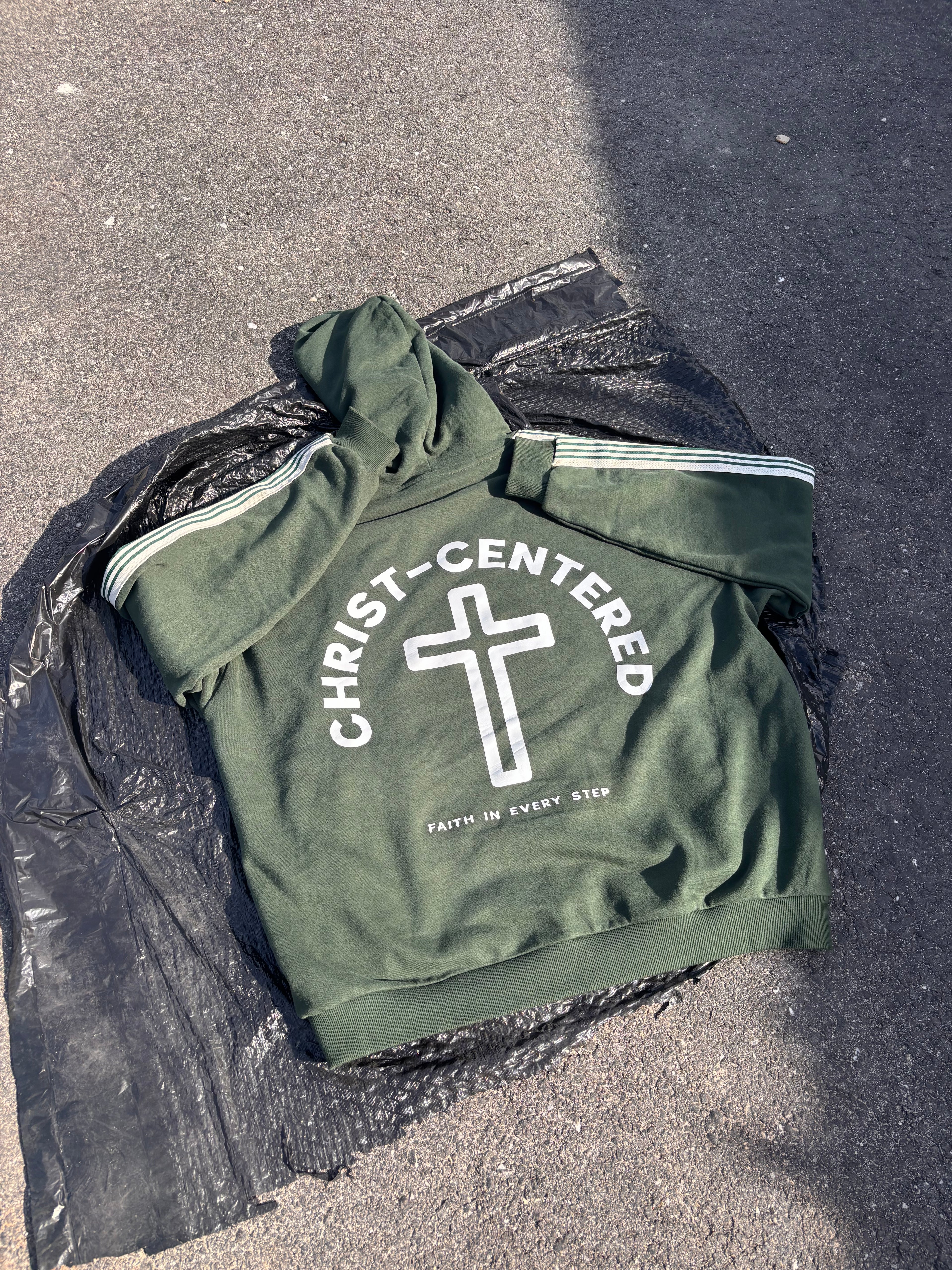 ‘Christ Centered’ Stripe Drop-Shoulder Hoodie
