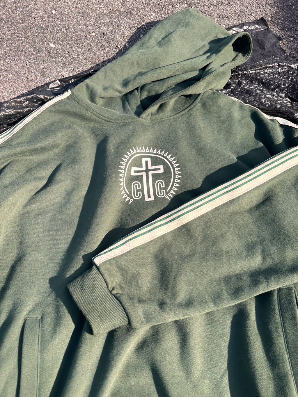 ‘Christ Centered’ Stripe Drop-Shoulder Hoodie