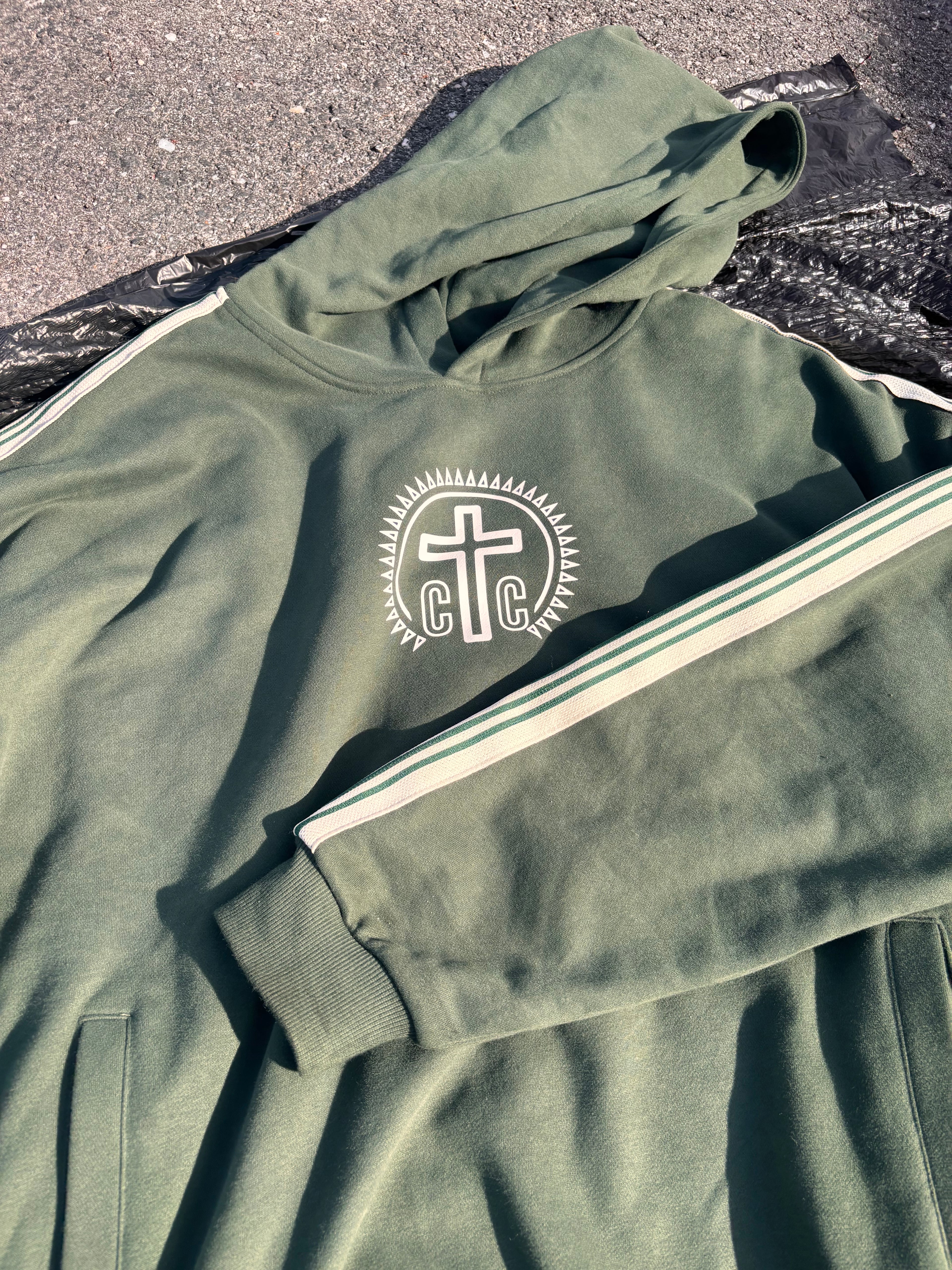 ‘Christ Centered’ Stripe Drop-Shoulder Hoodie