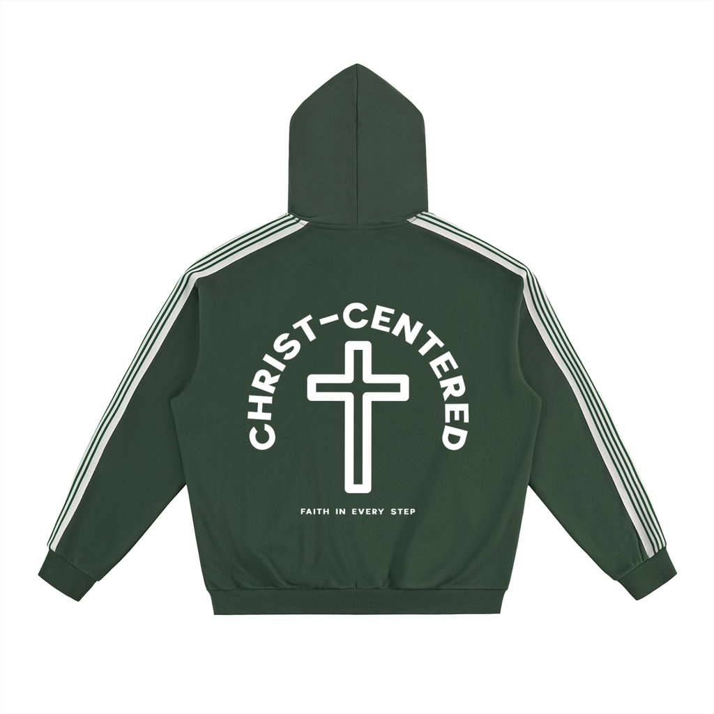 ‘Christ Centered’ Stripe Drop-Shoulder Hoodie