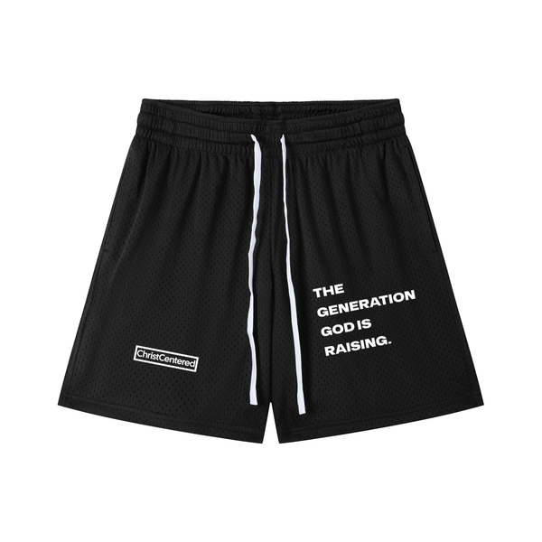 ‘The Generation God Is Raising’ Mesh Drawstring Shorts